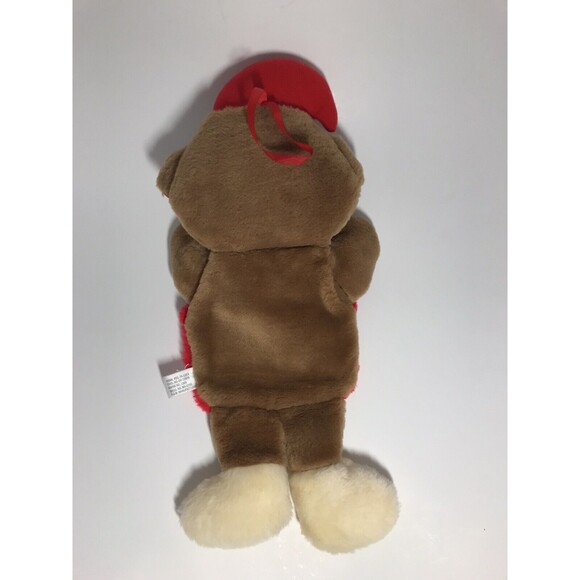 Vintage Christmas Stocking Plush Teddy Bear Tan Brown Red Overalls Santa hat 18" - Picture 6 of 9